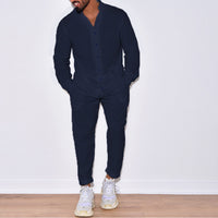 European And American Sports Suit Men's Long Linen Sleeves Fashion Work Clothes Trousers