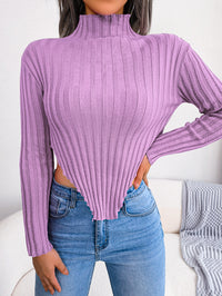 Women Sexy Half Turtleneck Asymmetric Long Sleeve Knit Top