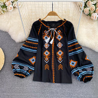Embroidery Slimming Lantern Sleeve Doll Top