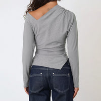 Comfortable Slim-fit Asymmetric Off-shoulder Solid-color Versatile Womens Blouse