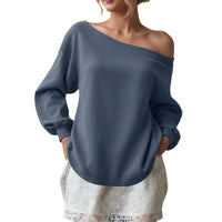 Women's Sweater Casual Solid Color Diagonal Collar