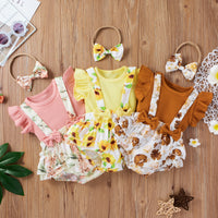 Girls' Fashion Simple Cotton Pit Strip Sling Printed Harness Skirt Set