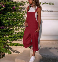 Cotton And Linen Casual Loose Long Wide Leg Jumpsuit