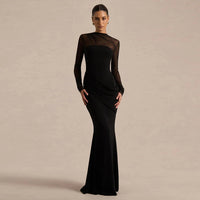 Elegant Mesh-Panel Long-Sleeve Dress For Women