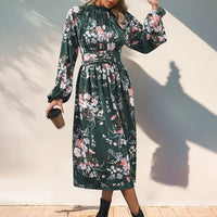 Floral-print Elegant High-waisted Dress