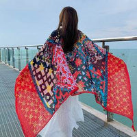 Multicolored Flower Pattern Shawl Sun-proof Scarf Mask