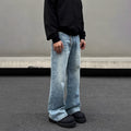 Men's Retro Whisker Washed Blue Straight Jeans