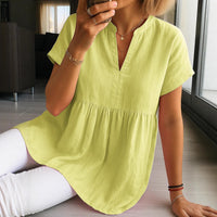Women's Casual Loose-Fit Fashion Cotton-Linen Short-Sleeve Top