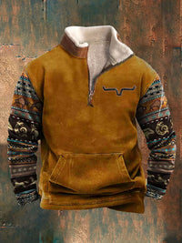Zipper Sweater Men's Spring And Autumn Printed Turtleneck