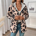 European And American Size Women's Casual Leopard Print Zipper Hooded Jacket Fashion Brand