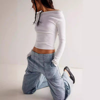 Fashionable Low-rise Non-stretch Denim Trousers Loose-fitting And Slimming