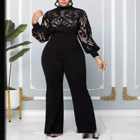 Womens Plus-Size Lace-trimmed Casual Jumpsuit