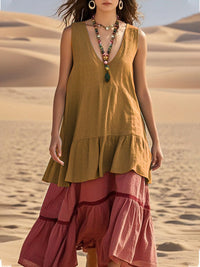 Women's Casual V-Neck Sleeveless Patchwork Dress