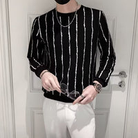 Niche Round Neck Slim-fit Striped Sweater For Men