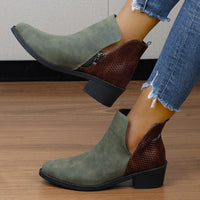 Casual All-match Plus Size Pointed Toe Chunky Heel Stitching Women's Martin Boots