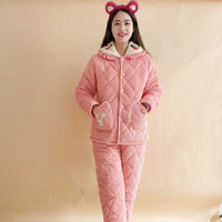 Women's Fashion Coral Fleece Three-layer Thickened Fleece-lined Warm Loungewear