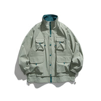 Stand Collar Loose Multi-pocket Charge Jacket Retro Fake Two-pieces Coats