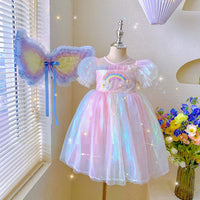 Children's Rainbow With Wings Birthday Dress Gauze Skirt