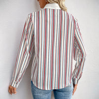 Lapel Color Vertical Striped Shirt For Women