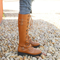 Explosive Style Round Toe Mid-heel Lace-up Over-the-knee Boots