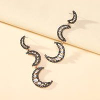Black Paved Rhinestone Three Layer Crescent Moon Dangle Earrings For Women Vintage Gothic Elegant Party Prom Jewelry