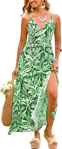 Flowing Split Bohemian Style Beach Vacation Dress