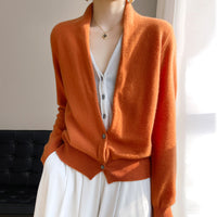 Pure Wool Women's Spring And Autumn V-neck Stitching Coat Knitted Top