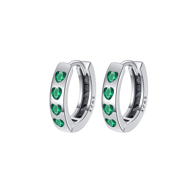 S925 Sterling Silver Simple All-match Heart-shaped Green Zirconium Earrings