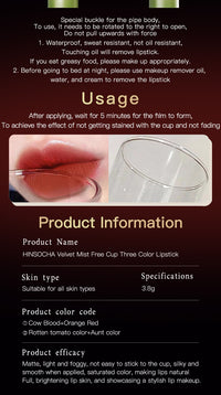Velvet Fog No Stain On Cup Three-color Lipstick Matte