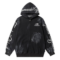 Tie-dye Letter Printing Hooded Cardigan Sweater