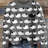 Sunken Stripe Thick Needle Round Neck Sweater