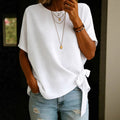 Womens Summer New Solid Color Short-Sleeve Loose T-Shirt With Knotted Hem