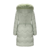 Big Fur Collar Mid-length Thickened Waist-cinching Cotton Coat
