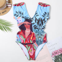 Ladies Conservative Belly Cover Swimsuit Women's One Piece