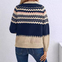 European And American Women's Clothing Sweater Fashion Round Neck Knitted Top Classic Striped Color Matching
