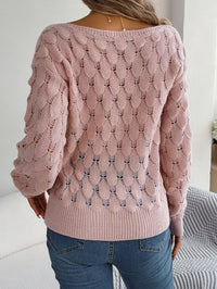 Women Casual Feather Hollow Out Off-Shoulder Lantern Sleeve Sweater