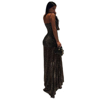 Asymmetrical Split Skirt Bare-back Camisole Leopard-print Dress