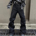American-style Raw-edge Slim-fit Pleated Slightly Flared Denim Jeans