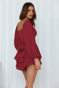 Long Sleeve Tied Lantern Sleeve Short Jumpsuit For Women
