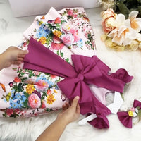 European And American Children's Dress Skirt Printing V-back Bow