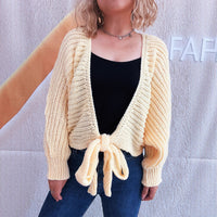 Commuter Deep V Lace-up Long Sleeve Knitwear Cardigan Coat Sweater