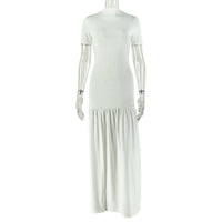 Solid-color Womens Elegant Round-neck Dress