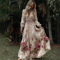 Vintage Elegant Long Dress With Floral And Botanical Print