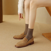 Women's Sheepskin Pumps With Square Toes And Retro Round Toes