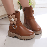 British Style Soft Bottom Western Style Flowers Girls' Leather Boots