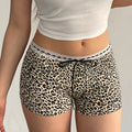 European And American Leopard Print Lace Stitching Lace Casual Shorts Low Waist Lace-up Bow Slim Fit