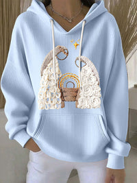 Women's Casual Loose Fashion Waffle Round Neck Sweatshirt