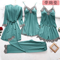 French Pajamas Spring And Summer Thin Ice Silk Nightdress Five-piece Suit