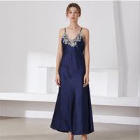 Imitated Silk Lace Sexy V-neck Long Slip Nightdress Pajamas Homewear