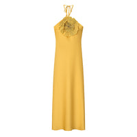 Design-focused Rhinestone-embellished Floral-decorated Halter Dress